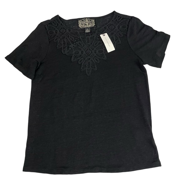 NWT Anthropologie James Coviello Lace Linen Top Black - Picture 10 of 11
